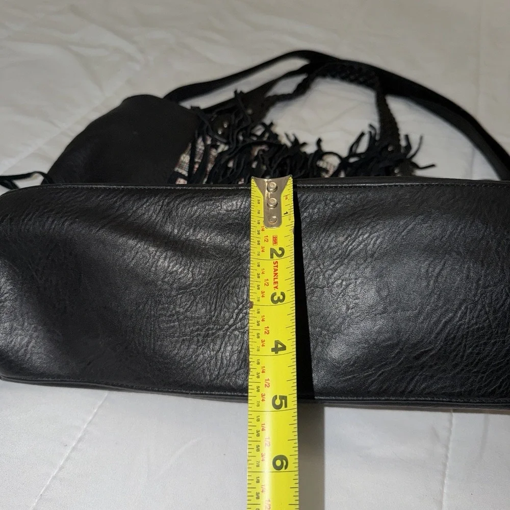 Black Faux Leather Fringe Bag Aztec Purse Hobo Boho Women's Shoulder Bag